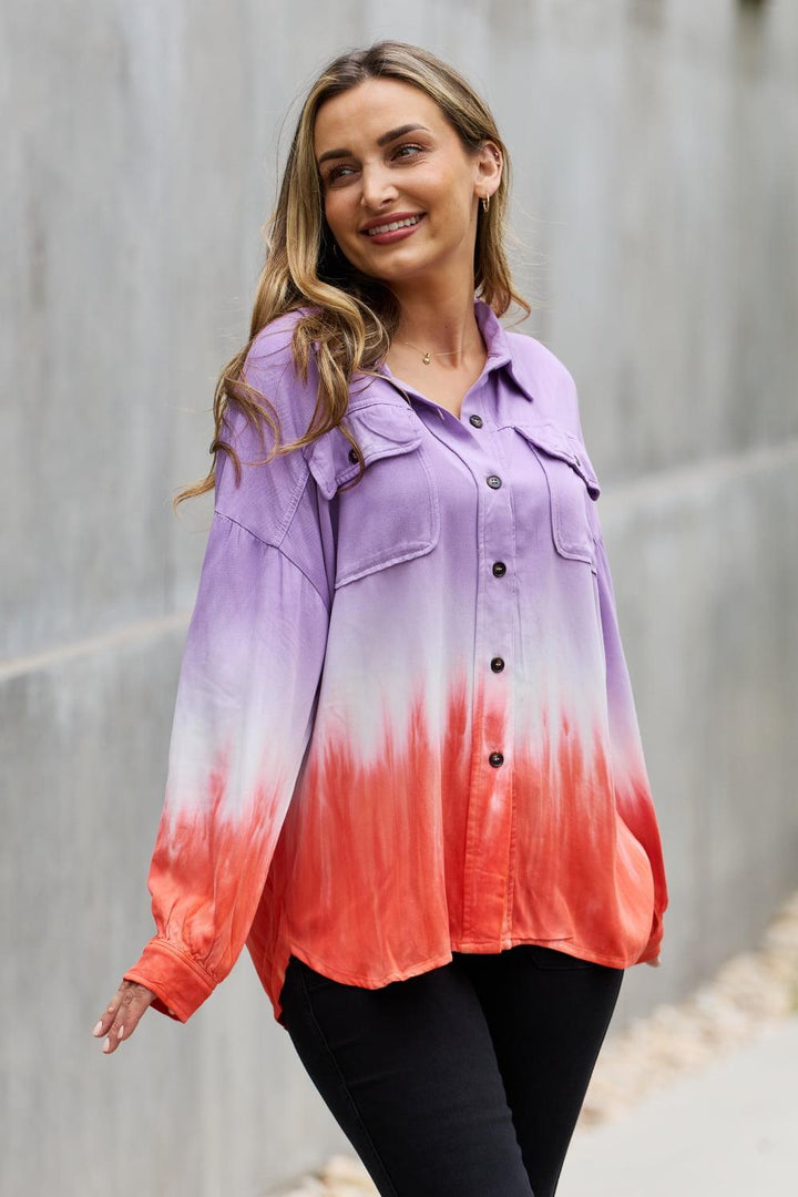 Relaxed Fit Tie-Dye Button Down Top - Tran.scend 