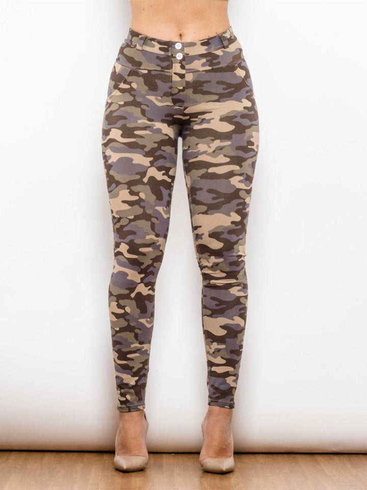 Full Size Camouflage Buttoned Leggings - Tran.scend 