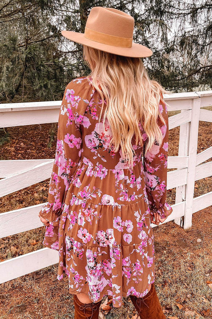 Floral Flounce Sleeve Tiered Dress - Tran.scend 