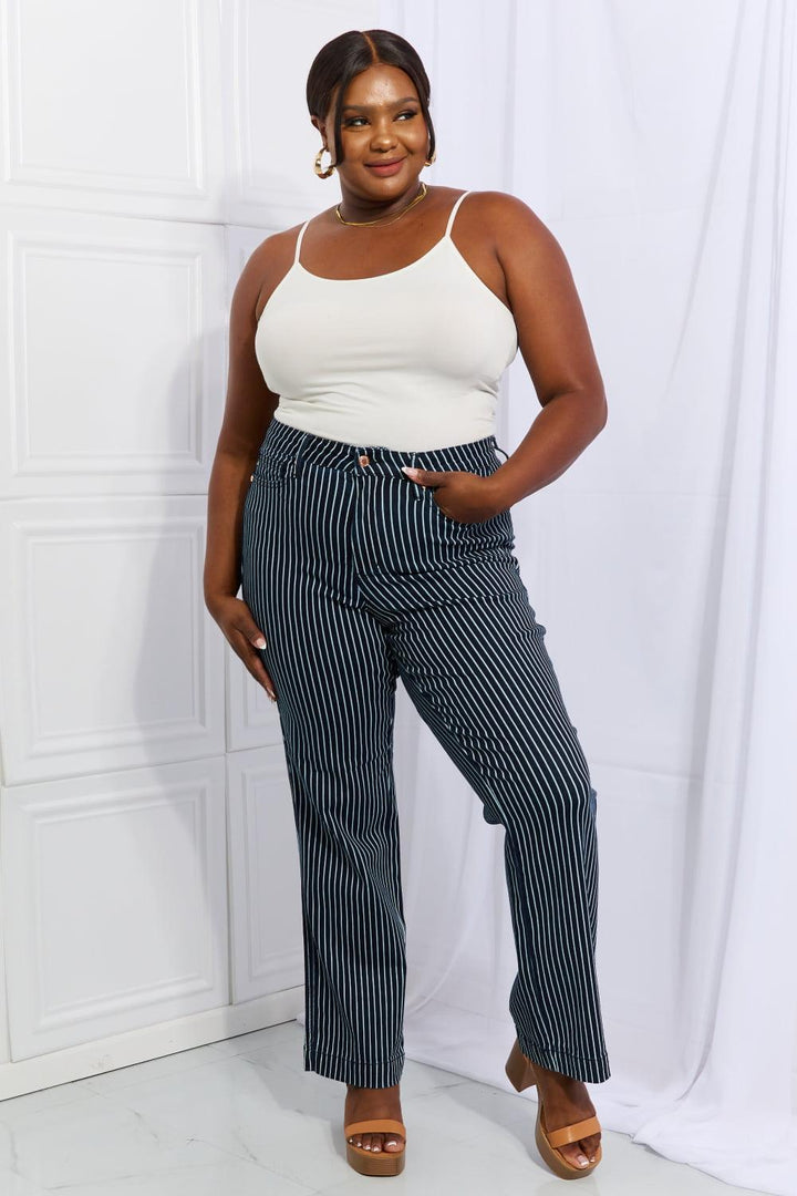 Judy Blue Cassidy Full Size High Waisted Tummy Control Striped Straight Jeans - Tran.scend 