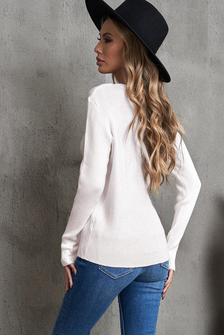One-Shoulder Long Sleeve Ribbed Top - Tran.scend 