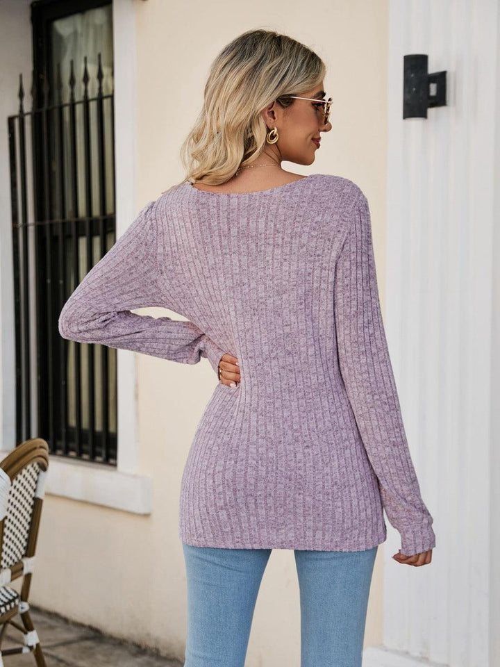Square Neck Ribbed Long Sleeve T-Shirt - Tran.scend 