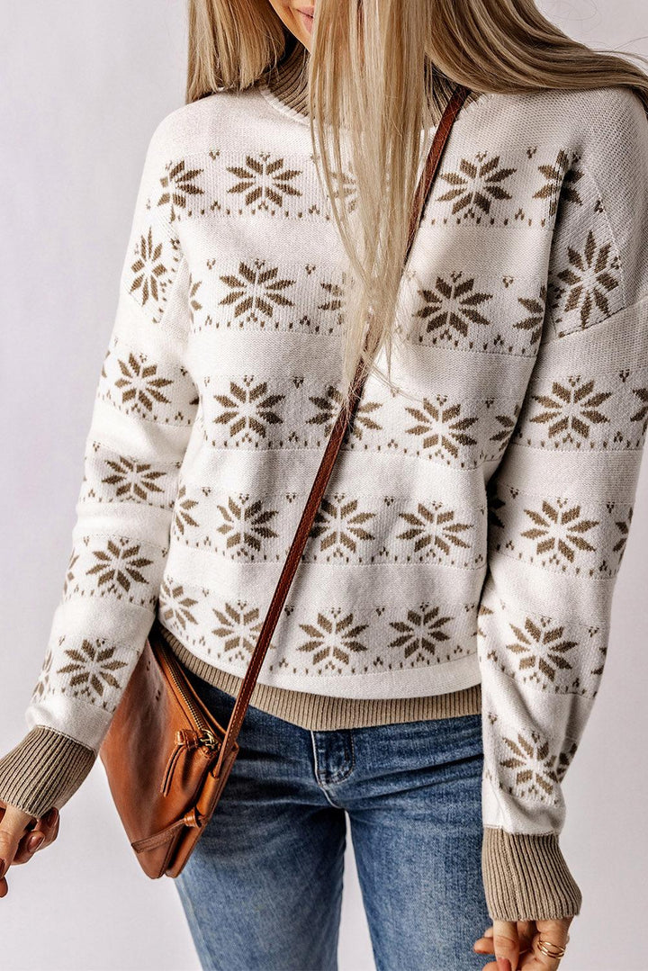 Patterned Ribbed Trim Sweater - Tran.scend 